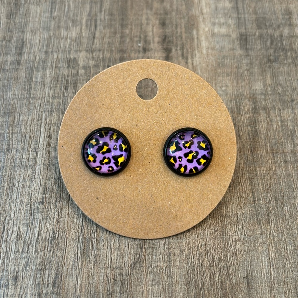 Homemade Earrings - 12mm diameter circle - post style - animal print